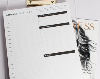 Hourly Planner Pad | Luxe Minimalist Stationery | White and Black Notepad | Minimalist Simple Planner | Clean Layout