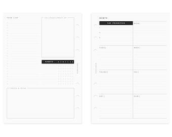 PRINTED A5 Undated 12-Month Planner Inserts | A5 Dashboard Layout with Task List, Habit Tracker, Top Priorities, Notes | Physical Copy