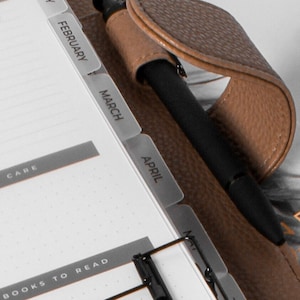 A5 Black Monthly Side Tab Dividers | 12-Month A5 Planner Dividers | 6-Ring Frosted Dividers | Compatible with LV GM Agenda | A5 Filofax
