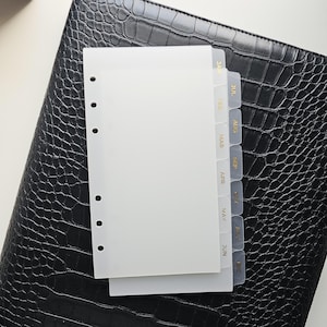 Gold Foil Monthly Planner Dividers | Frosted Tabs for 6-Ring A5, Half Letter, Personal Wide, Pocket, Mini HP | LV Agenda & Filofax Inserts Personal (LV MM)