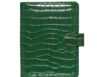 Green Croc Leather A5 Planner Cover | Refillable 6-Ring A5 Binder I Croco Vegan Patent Leather