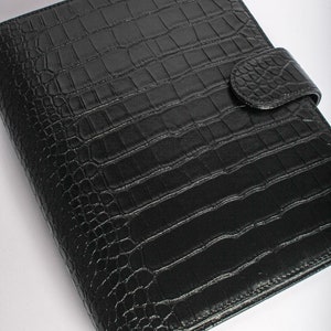 Black Croc Leather A5 Planner Cover | Premium Vegan Leather Planner | Also Available Without Rings for Half Letter image 4
