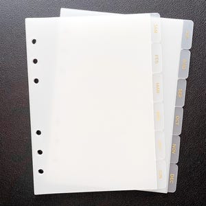 Personal-Wide Gold Foil Monthly Side Tab Dividers | 12-Month Planner Dividers | 6-Ring Frosted Dividers | for Personal-Wide Planners