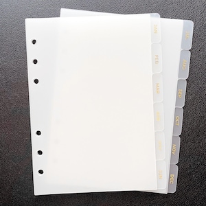 Gold Foil Monthly Planner Dividers | Frosted Tabs for 6-Ring A5, Half Letter, Personal Wide, Pocket, Mini HP | LV Agenda & Filofax Inserts Personal-Wide