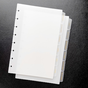 Gold Foil Monthly Planner Dividers | Frosted Tabs for 6-Ring A5, Half Letter, Personal Wide, Pocket, Mini HP | LV Agenda & Filofax Inserts Half Letter (Disc)