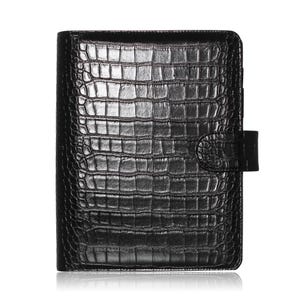 Black Croc Leather A5 Planner Cover | Premium Vegan Leather Planner | Also Available Without Rings for Half Letter image 2