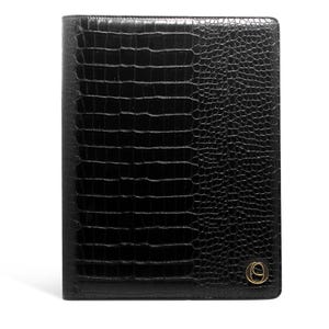 Black A4 Croc Leather Padfolio Cover | PU Vegan Leather Planner | Refillable A4 Pad Cover | Black Croco Leather