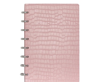 Pink Croc Leather Half Letter Planner Cover | Vegan Leather Discbound Cover | Pink Croco Leather