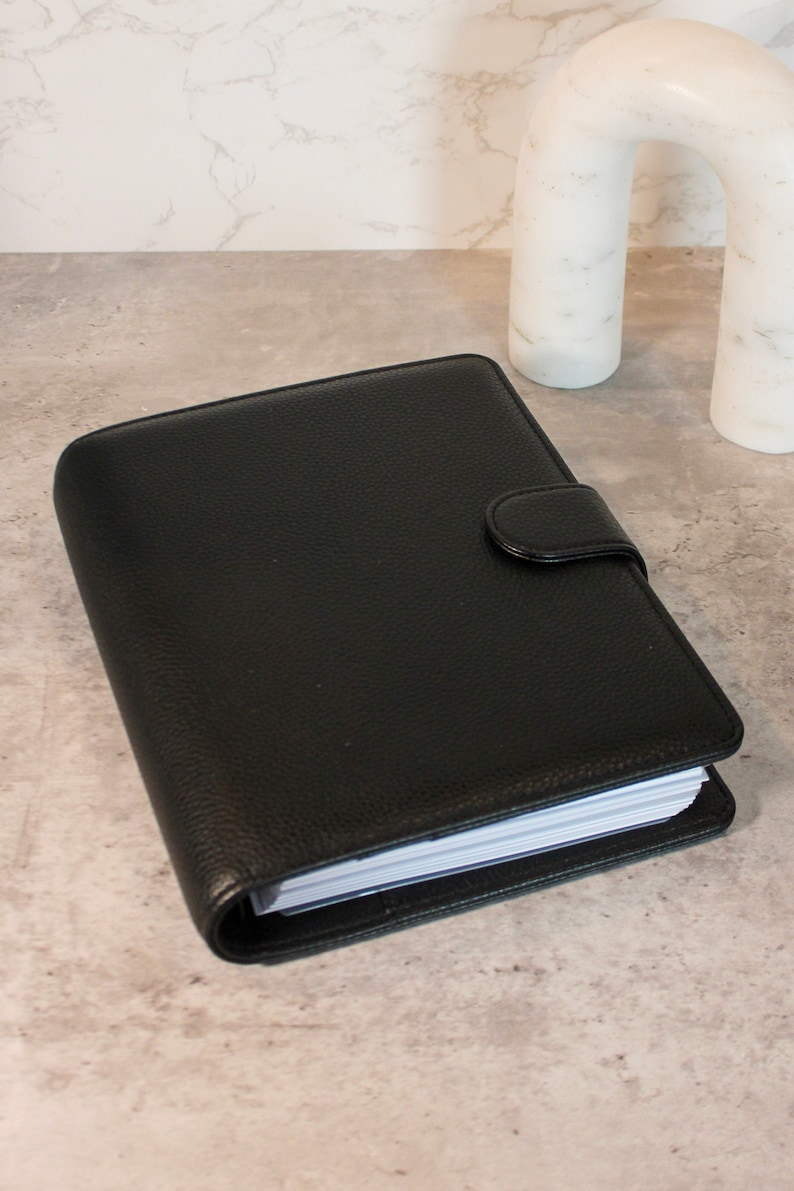 Black Leather A5 Planner Cover Refillable 6-Ring A5 Binder PU Leather image 5