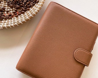 Tan Brown Leather A5 Planner Cover | Pebbled PU Leather Planner | Refillable 6-Ring A5 Binder