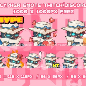 Pacchetto di graziose emote Cypher Valorant con varie espressioni uniche per gli streamer professionisti di Discord e Twitch
