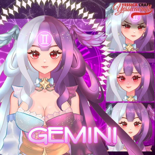 Live2d Vtuber Model for Commercial use Cute Gemini Girl the Zodiac For Streamer Ready to Use Live2D Full Body Vtuber