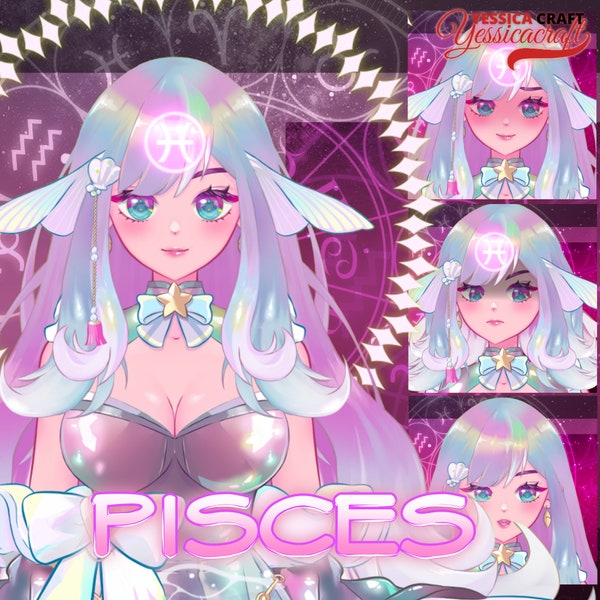 Live2d Vtuber Model for Commercial use Cute Pisces Girl the Zodiac For Streamer Ready to Use Live2D Full Body Vtuber