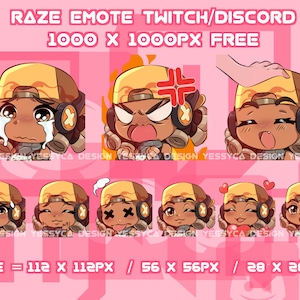 Leuke Raze Valorant-emotesbundel met verschillende unieke uitdrukkingen voor professionele Discord- en Twitch-streamers