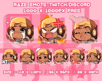 Cute Raze Valorant emotes bundle with various unique expressions for professional Discord and Twitch streamers