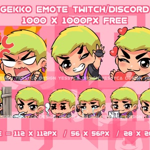 Niedliches Gekko Valorant Emotes Bundle mit verschiedenen einzigartigen Gesichtsausdrücken für professionelle Discord und Twitch Streamer