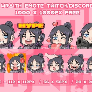 Cute Wraith Apex Legends emotes bundle with various unique expressions for professional Discord and Twitch streamers