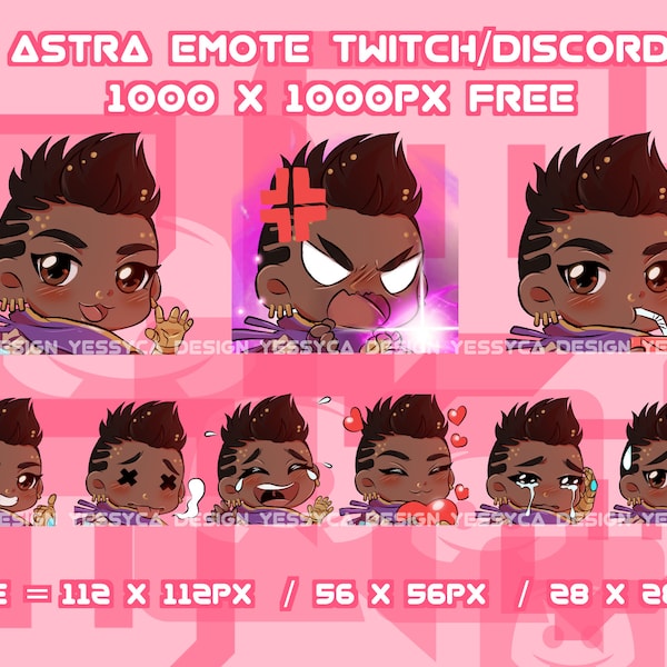 Niedliches Astra Valorant-Emote-Bundle mit verschiedenen einzigartigen Ausdrücken für professionelle Discord- und Twitch-Streamer