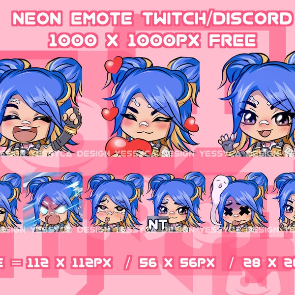 Cute Neon Valorant emotes bundle with various unique expressions for professional Discord and Twitch streamers