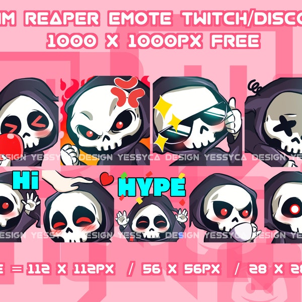 Cute Skeleton Grim Reaper emotes bundle Halloween event with various unique expressions for professional Discord and Twitch streamers