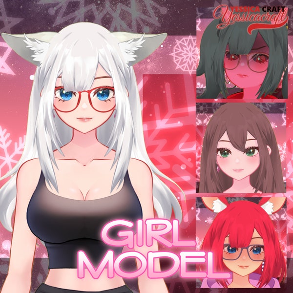Live2d Vtuber Model for Commercial use Cute Girl Customizable includes animal ears multiple colors Ready to Use Live2D Full Body