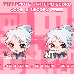 Cute Jett Valorant emotes with 2 unique expressions for professional Discord and Twitch streamers
