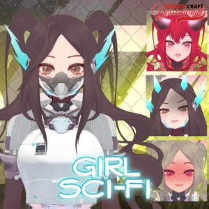 Live2d Vtuber Model for Commercial use Sci-fi Girl Customizable includes Horn ears multiple colors Ready to Use Live2D Full Body