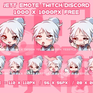Niedliches Jett Valorant Emotes Bundle mit verschiedenen einzigartigen Ausdrucksformen für professionelle Discord und Twitch Streamer