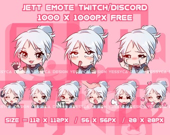 Cute Jett Valorant emotes bundle with various unique expressions for professional Discord and Twitch streamers