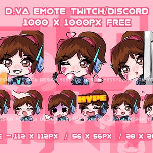 Lindo paquete de emoticones D.va Dva Overwatch2 con varias expresiones únicas para streamers profesionales de Discord y Twitch