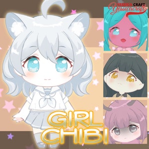 Modello Vtuber Live2d per uso commerciale. Ragazza carina Chibi. Personalizzabile. Include orecchie di animali. Accessori di vari colori. Pronto per l'uso. Corpo intero.
