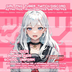 Girl PNGTuber Blonde hair School Uniform PNG Tuber Streaming Avatar Ready to Use and Download for OBS Streamlabs Twitch Streamer