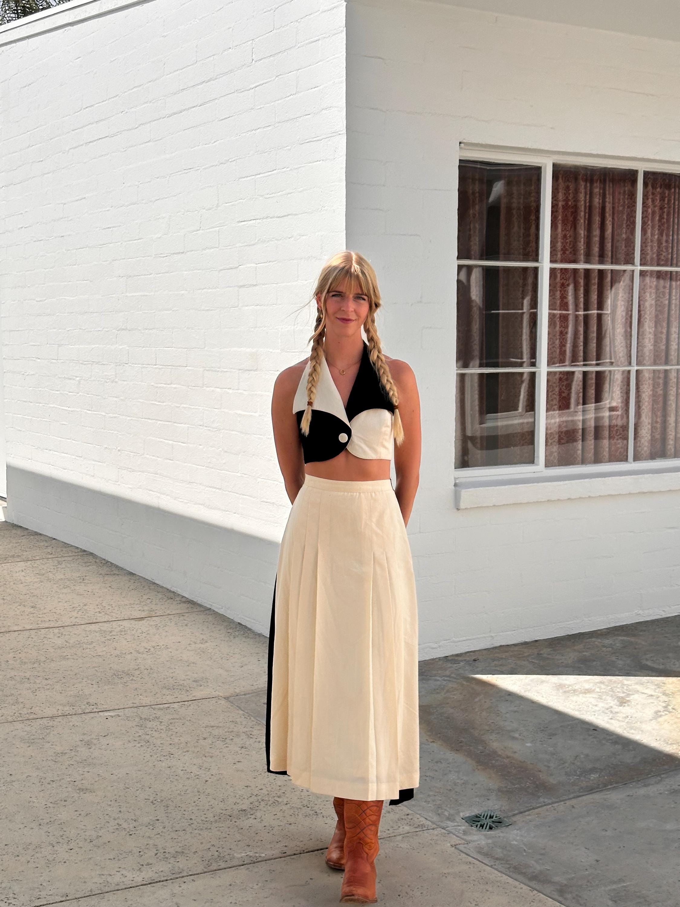 Pleated Vintage Denim Skirt