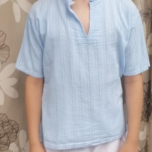 Chemise en coton pour garçons, importée de Grèce Light blue