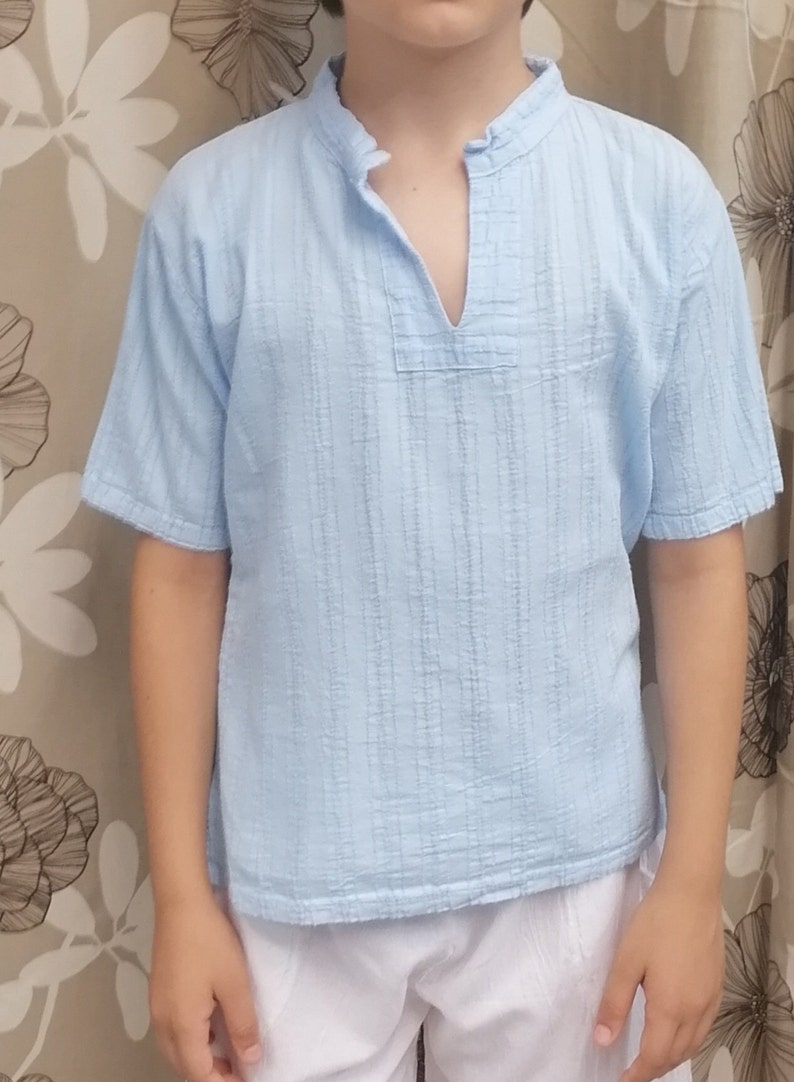 Chemise en coton pour garçons, importée de Grèce Light blue