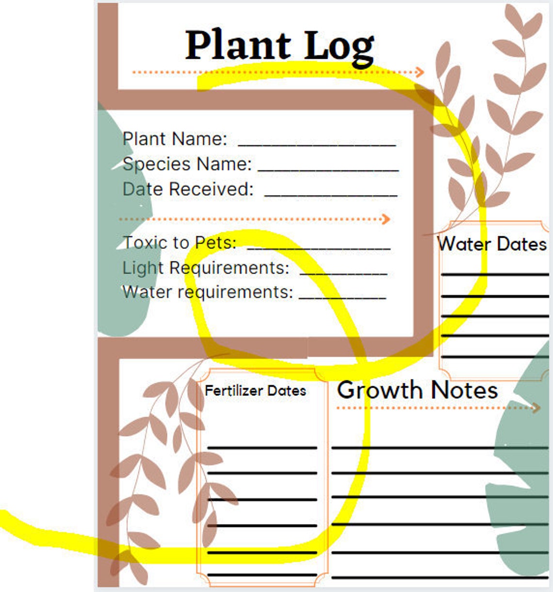 Plant Log for Houseplant Growth Etsy