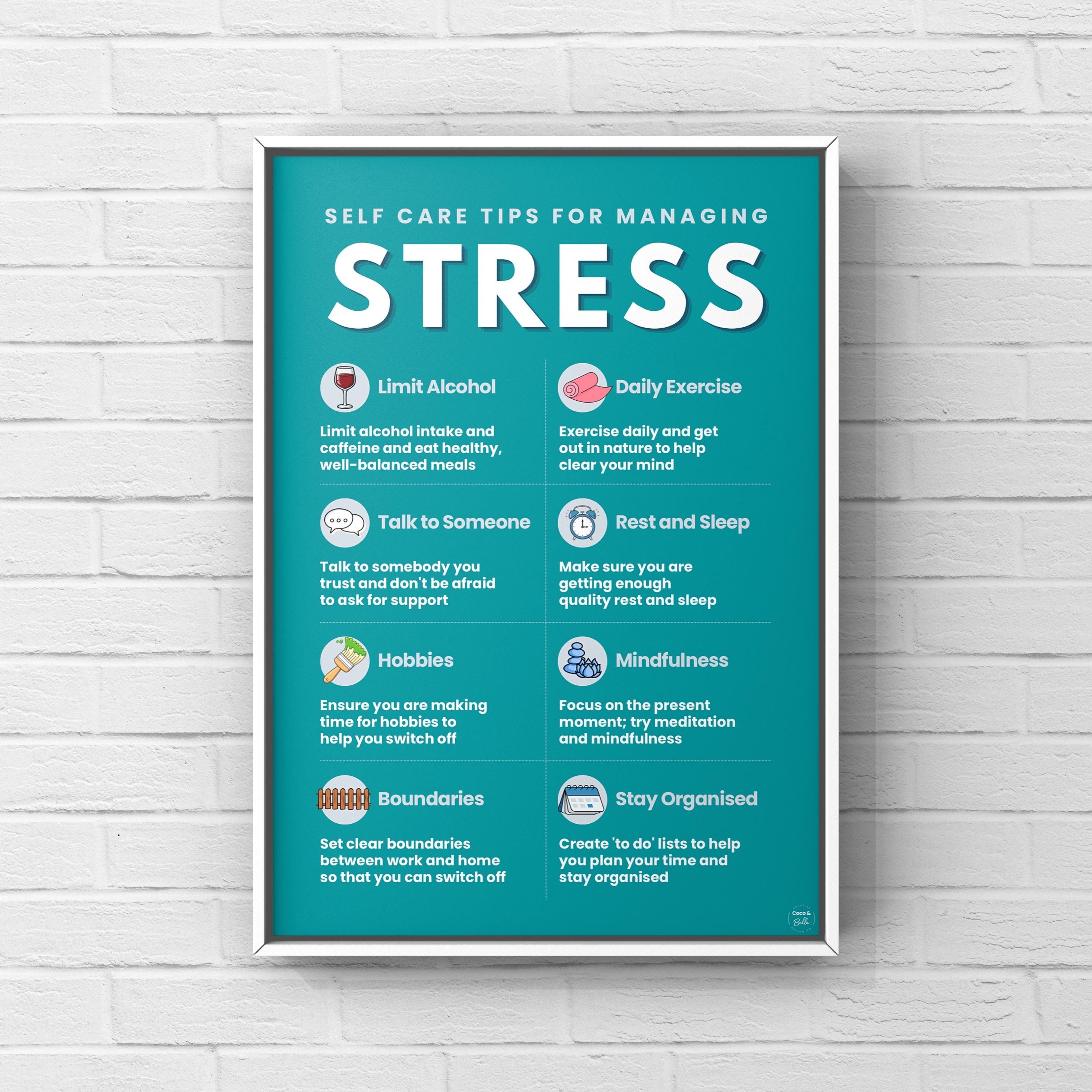 洋書 STOP THE STRESS FOR PERSONAL GROWTH Self Care Tips for Managing Stress Poster | Mental Health