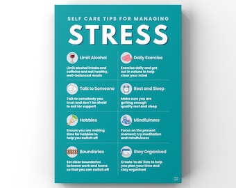 Self Care Tips for Managing Stress Poster | Mental Health | Wellbeing | Psychology | Wall Decor Digital Download | A2, A3, A4, A5 Poster