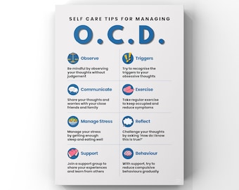 Poster mit Tipps zur Selbstfürsorge bei Zwangsstörungen | Strategien für psychische Gesundheit | Psychologie | Wanddekoration | Digitaler Download | Posterformate: A2, A3, A4, A5