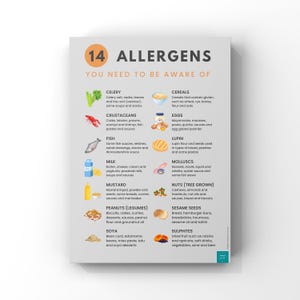 Allergenenposter | Voedselallergieën | Gezond eten | Gezondheid en welzijn | Wanddecoratie | Digitale download | A2, A3, A4, A5-poster