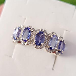 Tanzanite Half Eternity Ring: 925 Sterling Silver Promise Ring