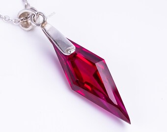 Kite Cut Jewelry, Ruby Stone Pendant For Her, Engagement Present, 925 Silver, 30x10 mm Prismatic, Wedding Wear, For Womens, Red Color Stone