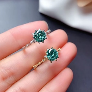 Green Blue Moissanite Ring, For Women, 925 Sterling Silver, Promise Ring, Anniversary Gift, Engagement Ring, Wedding Ring, Birthday Gift