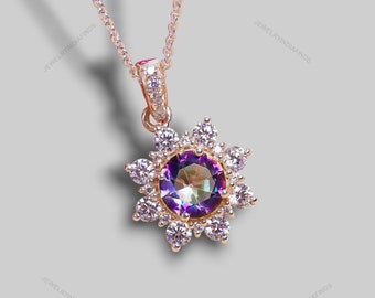 Collana Pendente In Argento 925 Con Intarsio Di Opale Rosa E Topazio Rosa