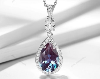 Alexandrite Pear Cut Pendant: 925 Sterling Silver Color Change Gemstone