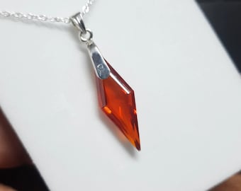 Orange Sapphire Pendant, Kite Cut Silver Pendant, Sapphire Engagement Gift, Unique Cut Rare Gemstone, Orange Stone,For Mom Matching Necklace
