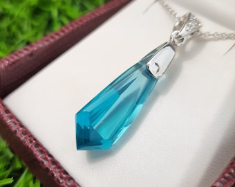 Collar Paraiba-Collar de piedra Paraiba para ella-Regalo de compromiso-Plata de ley maciza-10x30mm Colgante de corte de cometa-Collar de boda-Para mujer