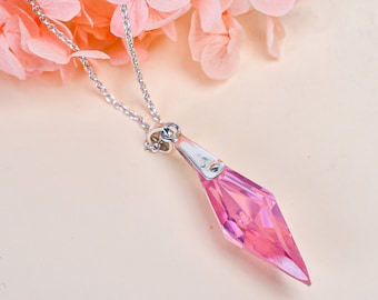 Pink Sapphire Necklace-Pink Stone Necklace For Her-Engagement Gift-Solid Sterling Silver-10x30mm Prismatic-Wedding Necklace-For Women