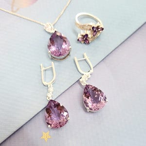 Amethyst Jewelry set - Amethyst Earrings, Amethyst Necklace, Amethyst Ring, Amethyst Schmuckset, Silver jewelry set, Gift for her