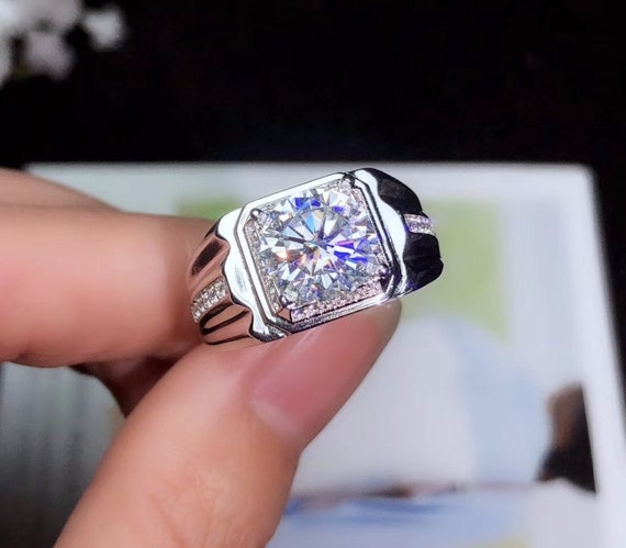 April Birthstone Ring moissanite Gemstone 925 Sterling Silver men